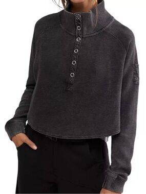 NWT Free People FP Movement Henley Style Oversized Long Sleeve Top Mock Neck XS